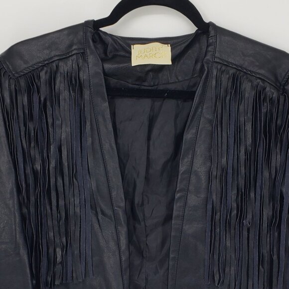 Judith March Faux Leather Fringe Trim Jacket L Rhinestone Snake Black Red - Picture 5 of 9